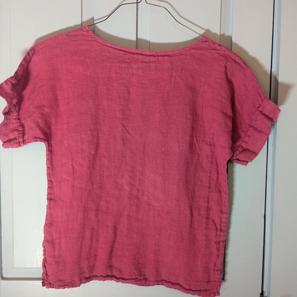 ♥️ Frances Bettini Linen Blouse Lagenlook size M natural fabric boho red Italy - Picture 6 of 9